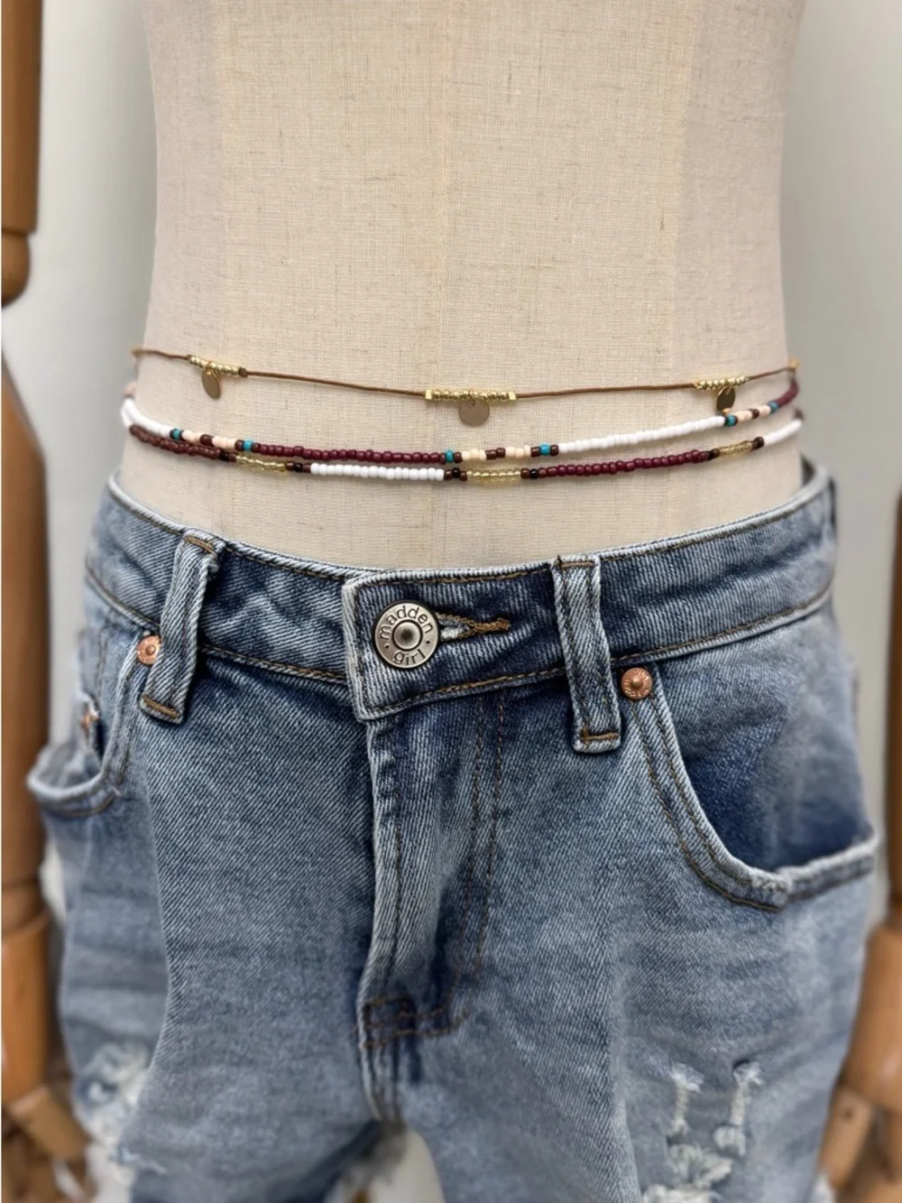 Layered Waist Chains Set Women Boho Beaded Belly Chains Gold Disc Minimal